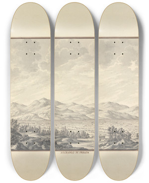 Triptych art skateboard deck of Giovanni Battista Borra View Of The Valley Of Hierapolis Now Pamukkale by Giovanni Battista Borra (1713-1770)