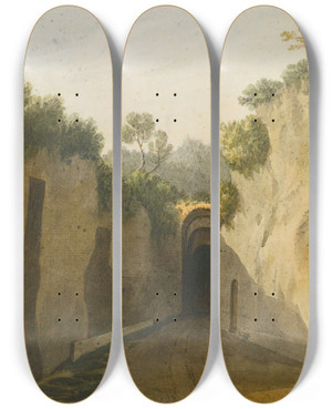 Triptych art skateboard deck of John Warwick Smith Entrance To The Grotto Of Posillipo Naples by John Warwick Smith (1749-1831)