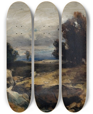 Triptych art skateboard deck of Eduard Peithner Von Lichtenfels Landschaftsstudie by Eduard Peithner Von Lichtenfels (1833-1913)