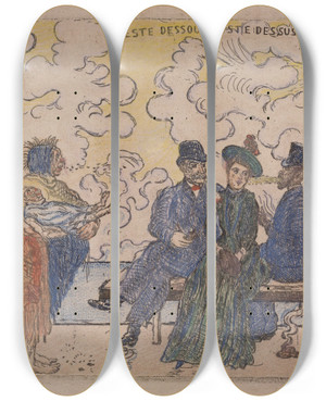 Triptych art skateboard deck of James Ensor Pollution Under Pollution Over Pollution All Around by James Ensor (1860-1949)