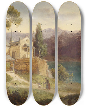 Triptych art skateboard deck of Joseph Brunner Maria Loretto Am Wrthersee by Joseph Brunner (1826-1893) Triptych art skateboard deck of Joseph Brunner Maria Loretto Am Wrthersee by Joseph Brunner (1826-1893)