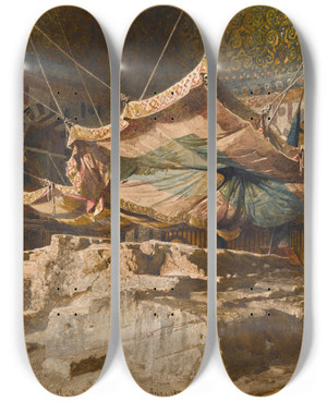 Triptych art skateboard deck of Carl Haag The Holy Rock Jerusalem by Carl Haag (1820-1915)