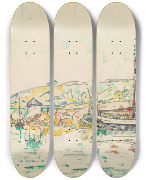 Triptych art skateboard deck of Paul Signac Concarneau by Paul Signac (1863-1935)