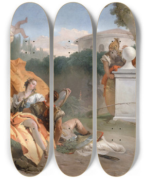 Triptych art skateboard deck of Giovanni Battista Tiepolo Rinaldo And Armida In Her Garden by Giovanni Battista Tiepolo (1696-1770)
