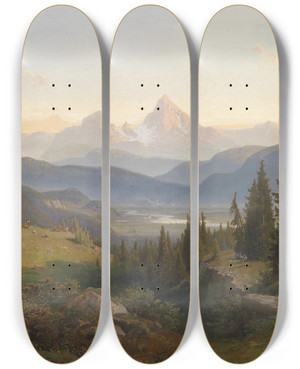 Triptych art skateboard deck of Josef Mayburger Landschaft Mit Watzmann by Josef Mayburger (1814-1908)