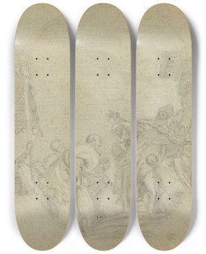Triptych art skateboard deck of Sebastiano Conca A Bishop Blessing A King by Sebastiano Conca (1676-1764)