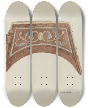 Triptych art skateboard deck of Lyman Young Leather Purse Top by Lyman Young