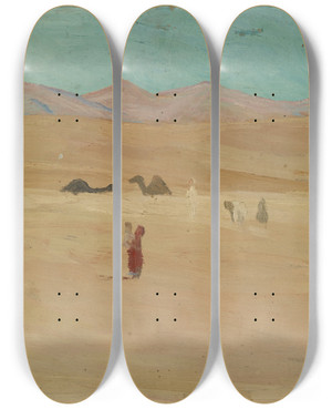 Triptych art skateboard deck of Ernst Schiess Caravan by Ernst Schiess (1872-1919)
