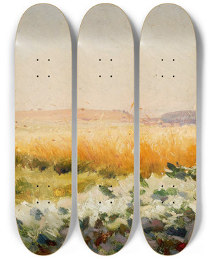 Triptych art skateboard deck of Jan Stanislawski Field Of Cabbage by Jan Stanislawski (1860-1907)