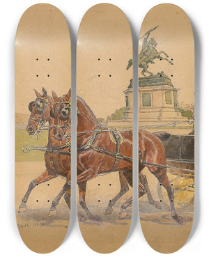 Triptych art skateboard deck of Ludwig Koch Franz Joseph Auf Dem Heldenplatz by Ludwig Koch (1866-1934)