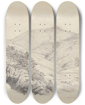 Triptych art skateboard deck of James Crowe Richmond Ngatapa From The East by James Crowe Richmond (1822-1898)