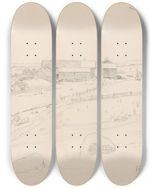 Triptych art skateboard deck of Hans Gude Fra Frosta by Hans Gude (1825-1903)
