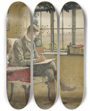 Triptych art skateboard deck of Walter Crane Yew Tree Farm by Walter Crane (1845-1915)