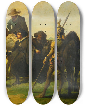 Triptych art skateboard deck of Jos Jimnez Y Aranda Sancho Panza And Don Quixote by Jose Jimenez Y Aranda (1837-1903)