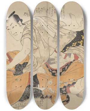 Triptych art skateboard deck of Eizan Kikukawa Untitled Shunga by Kikukawa Eizan (1787-1867)