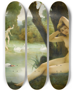 Triptych art skateboard deck of Emmanuel Benner Leda Et Le Cygne by Emmanuel Benner (1836-1896)