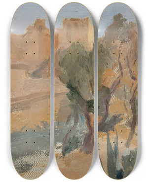 Triptych art skateboard deck of Jan Cigliski Athens The Propylaea On The Acropolis From The Journey To Greece by Jan Ciaglinski (1858-1913)