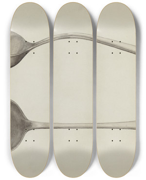 Triptych art skateboard deck of John R Towers Silver Soup Ladle by John R Towers