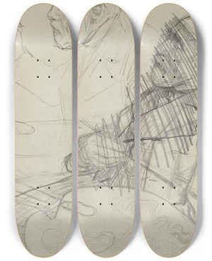 Triptych art skateboard deck of Jan Veth Schetsblad Met Twee Studies Van Jozef Israls Aan Het Werk by Jan Veth (1864-1925)
