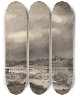 Triptych art skateboard deck of Dr Thomas Monro Marshland Landscape by Dr Thomas Monro (1759-1833)