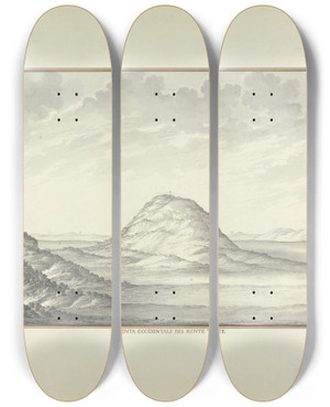 Triptych art skateboard deck of Giovanni Battista Borra Veduta Occidentale Del Monte Tabor by Giovanni Battista Borra (1713-1770)
