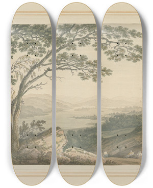 Triptych art skateboard deck of Joseph Farington Windermere From Gillshead by Joseph Farington (1747-1821)