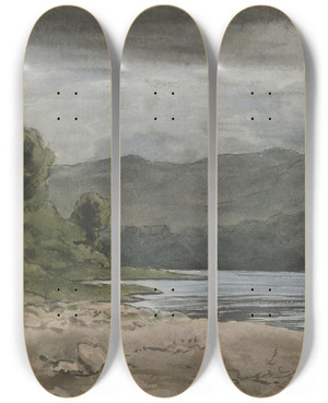 Triptych art skateboard deck of Hans Thoma Landschaft Mit Gewitterwolken by Hans Thoma (1839-1924)