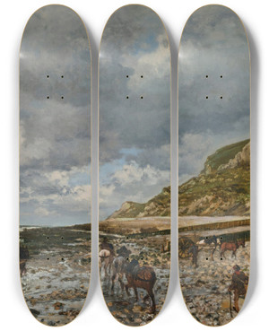 Triptych art skateboard deck of Claude Monet Chevaux La Pointe De La Hve by Claude Monet (1840-1926)