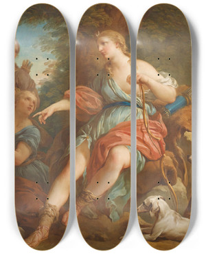 Triptych art skateboard deck of Franois Lemoyne Diana Returning From The Hunt_1 by Francois Lemoyne (1688-1737)
