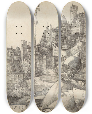 Triptych art skateboard deck of Albrecht Drer Saint Anthony Reading by Albrecht Durer (1471-1528)