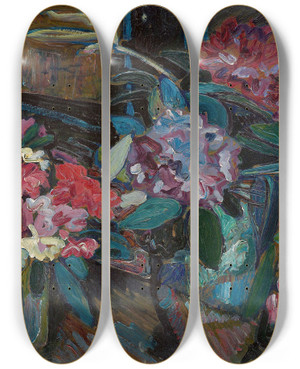 Triptych art skateboard deck of Heinrich Vogeler Blumenstilleben Mit Rhododendron by Heinrich Vogeler (1872-1942)