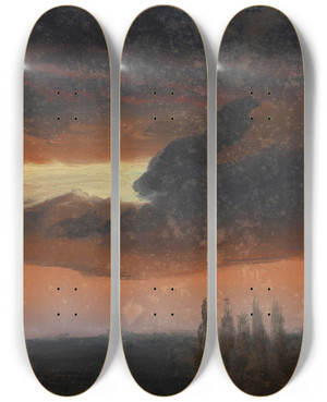 Triptych art skateboard deck of Knud Baade Cloud Study Over Poplars by Knud Baade (1808-1879)