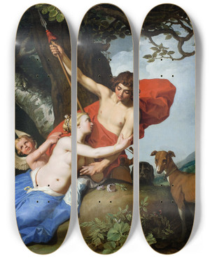 Triptych art skateboard deck of Abraham Bloemaert Venus And Adonis_1 by Abraham Bloemaert (1564-1651)