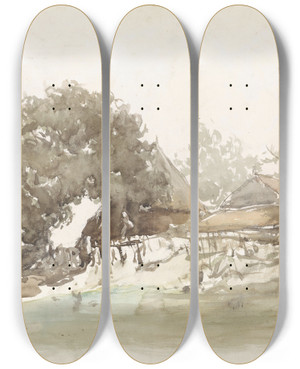 Triptych art skateboard deck of Johannes Bosboom Boerderijen Te Waalsdorp by Johannes Bosboom (1817-1891)