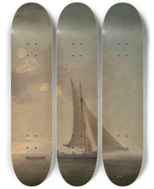 Triptych art skateboard deck of Charles Brooking A Lugger And A Smack In Light Airs by Charles Brooking (1723-1759)