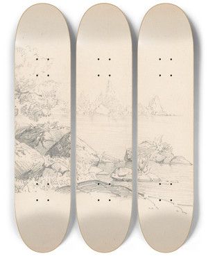 Triptych art skateboard deck of John Singer Sargent Lake Shore by John Singer Sargent (1856-1925)