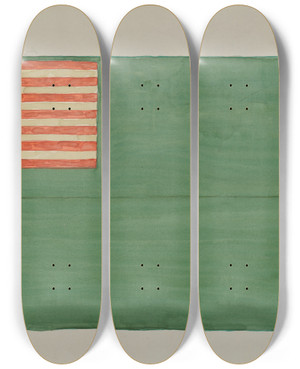 Triptych art skateboard deck of Edward Grant Revolutionary Flag by Edward Grant