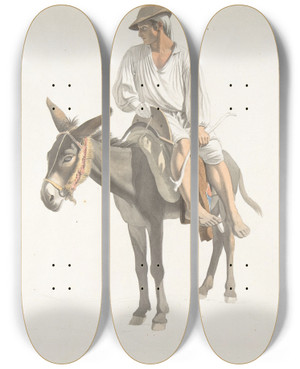 Triptych art skateboard deck of Giovanni Battista Lusieri Peasant On A Donkey by Giovanni Battista Lusieri (1755-1821)