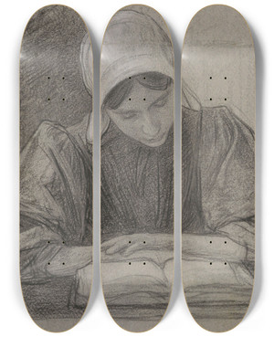 Triptych art skateboard deck of Jan Veth Lezend Meisje Met Kap by Jan Veth (1864-1925)