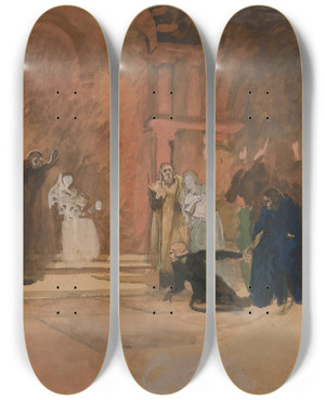 Triptych art skateboard deck of Edwin Austin Abbey Figure Scenehamlet by Edwin Austin Abbey (1852-1911)
