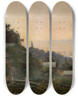 Triptych art skateboard deck of Jan Stanislawski River Landscape by Jan Stanislawski (1860-1907)