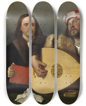 Triptych art skateboard deck of Cariani A Concert by Cariani (1490-1547)