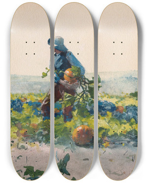 Triptych art skateboard deck of Winslow Homer For To Be A Farmers Boy by Winslow Homer (1836-1910)