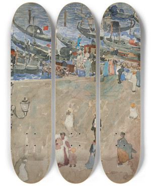 Triptych art skateboard deck of Maurice Prendergast Gray Day Venice by Maurice Prendergast (1858-1924)