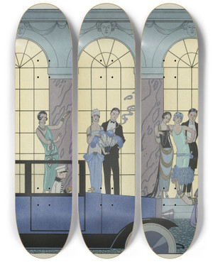 Triptych art skateboard deck of George Barbier Au Revoir_1 by George Barbier (1882-1932)