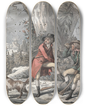 Triptych art skateboard deck of Robert Dighton Snipe Shooting by Robert Dighton (1751-1814)