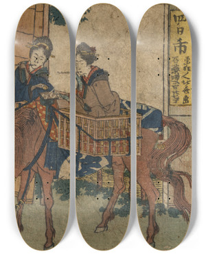 Triptych art skateboard deck of Katsushika Hokusai Yokkaichi by Katsushika Hokusai (1760-1849)