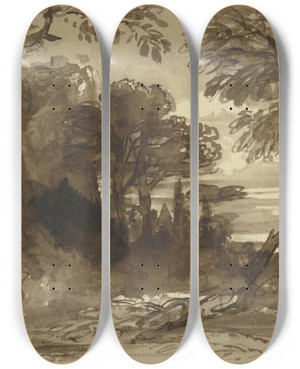 Triptych art skateboard deck of John Varley A Clearing In A Forest by John Varley (1778-1842)