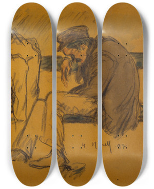 Triptych art skateboard deck of Isidre Nonell Two Poor Men Sleeping by Isidre Nonell (1872-1911)