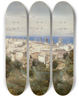 Triptych art skateboard deck of Jeanbaptistecamille Corot View Of Genoa by Jean-Baptiste-Camille Corot (1796-1875)